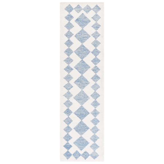 SAFAVIEH Ebony Alastar Checkered Runner Rug, Blue/Ivory, 2'3" x 9'