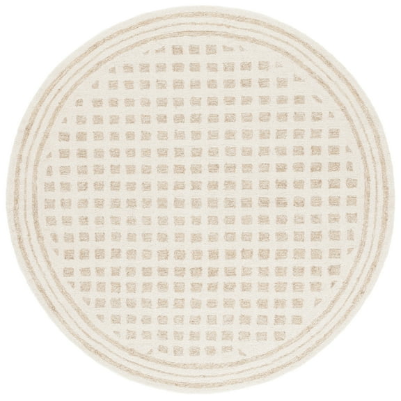 SAFAVIEH Ebony Bernadine Plaid Area Rug, Ivory/Beige, 4' x 4' Round