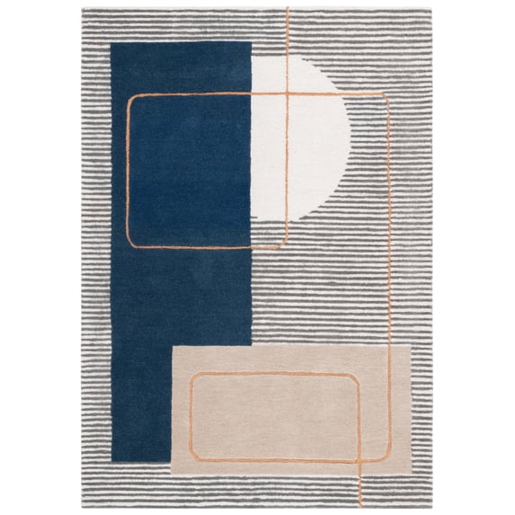 SAFAVIEH Ebony Blake Geometric Area Rug, Beige/Blue, 3' x 5'