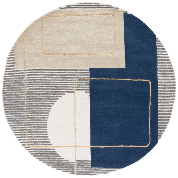 SAFAVIEH Ebony Blake Geometric Area Rug, Beige/Blue, 6' x 6' Round