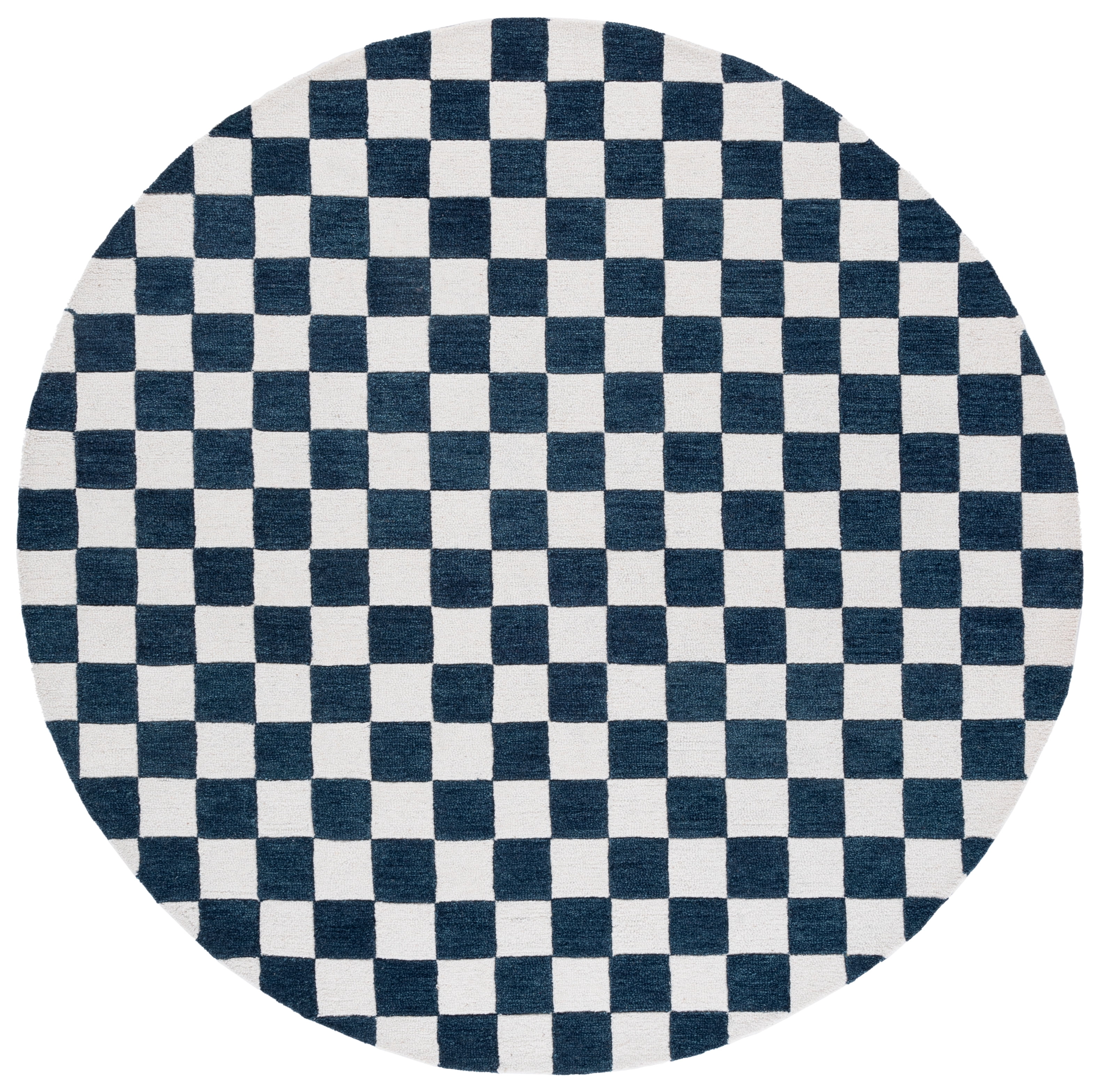 SAFAVIEH Ebony Camille Checkered Area Rug, Blue/Ivory, 6' x 6' Round