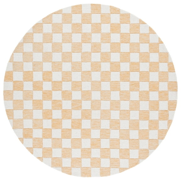 SAFAVIEH Ebony Camille Checkered Area Rug, Gold/Ivory, 6' x 6' Round