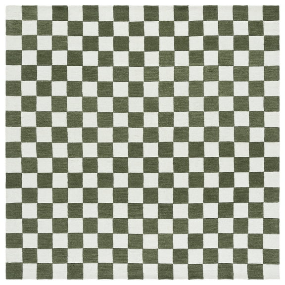 SAFAVIEH Ebony Camille Checkered Area Rug, Green/Ivory, 6' x 6' Square