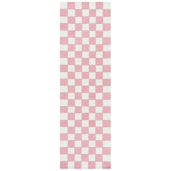 SAFAVIEH Ebony Camille Checkered Runner Rug, Pink/Ivory, 2'3" x 8'