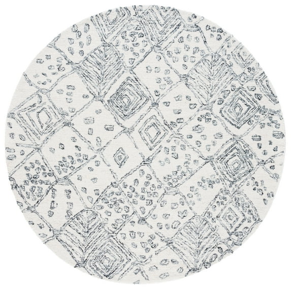 SAFAVIEH Ebony Drew Geometric Area Rug, Ivory/Grey, 6' x 6' Round