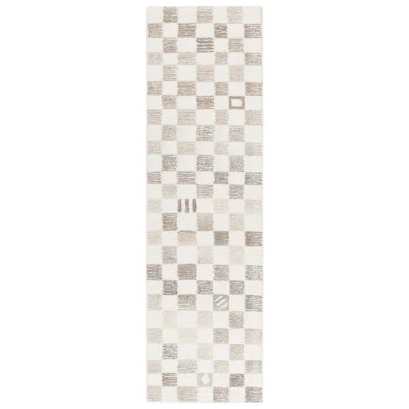 SAFAVIEH Ebony Hank Checkered Runner Rug, Natural/Beige, 2'3" x 8'