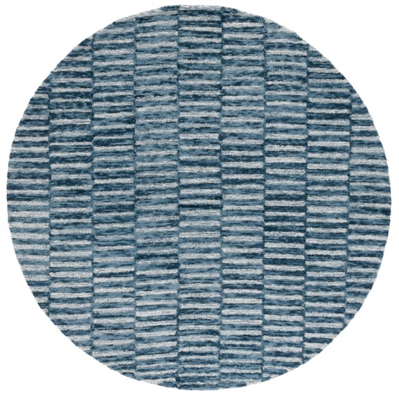SAFAVIEH Ebony Tanisha Geometric Striped Area Rug, Navy/Light Blue, 6' x 6' Round