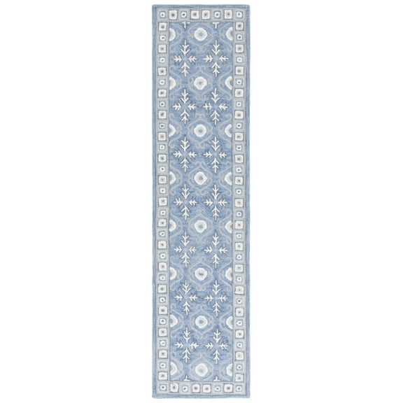 SAFAVIEH Ebony Tegan Medallion Runner Rug, Blue/Ivory, 2'3" x 7'