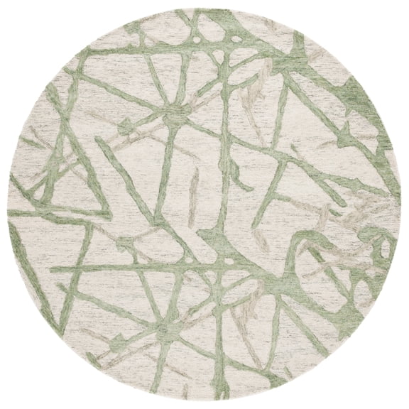 SAFAVIEH Ebony Wyatt Geometric Area Rug, Ivory/Light Green, 6' x 6' Round