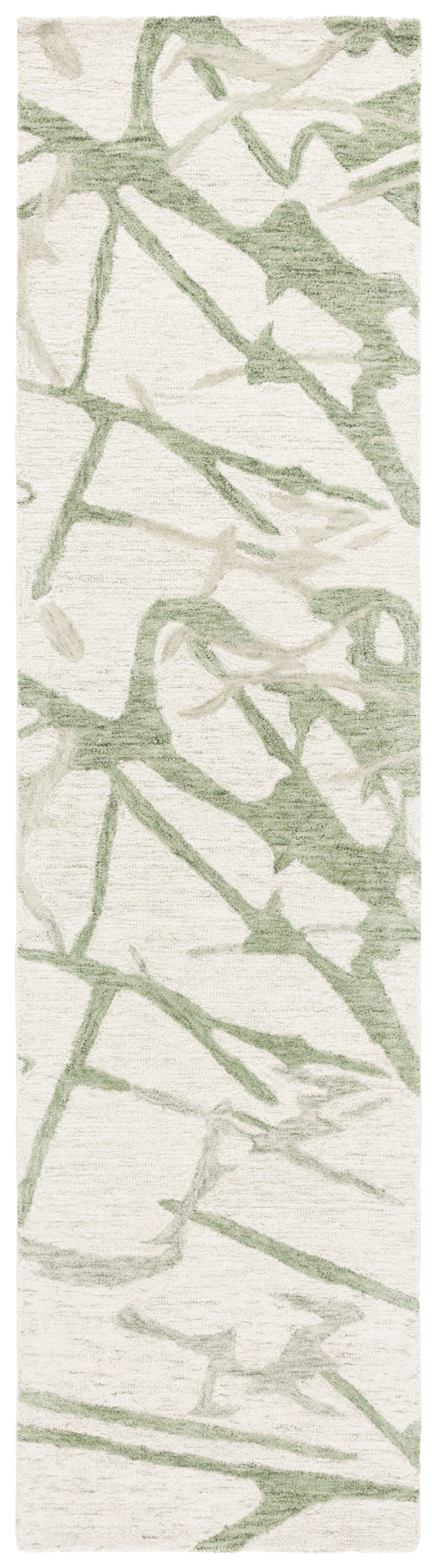 SAFAVIEH Ebony Wyatt Geometric Runner Rug, Ivory/Light Green, 2'3" x 9'