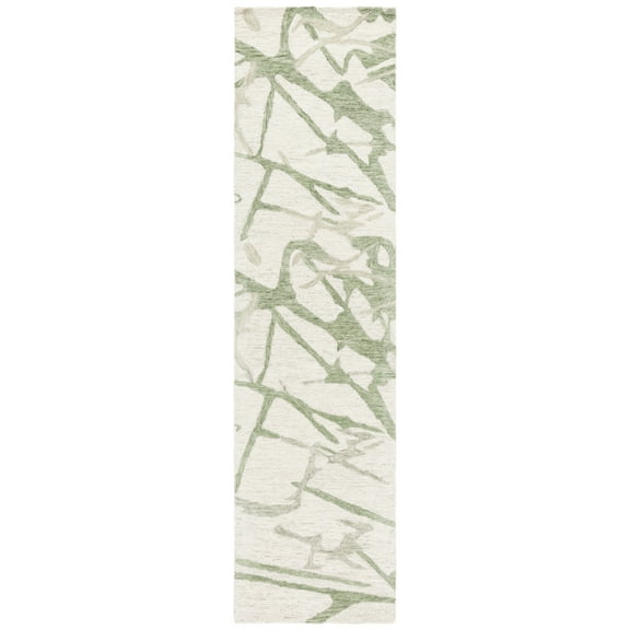 SAFAVIEH Ebony Wyatt Geometric Runner Rug, Ivory/Light Green, 2'3" x 9'