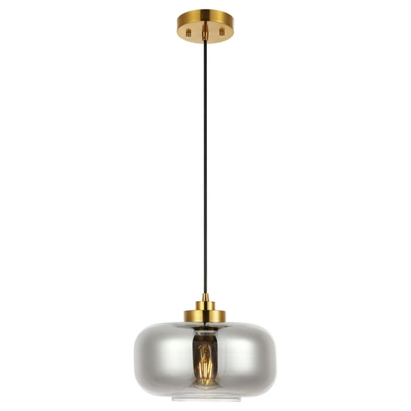 SAFAVIEH Edge LED Smoke Grey Glass Pendant Light with Grey Shade