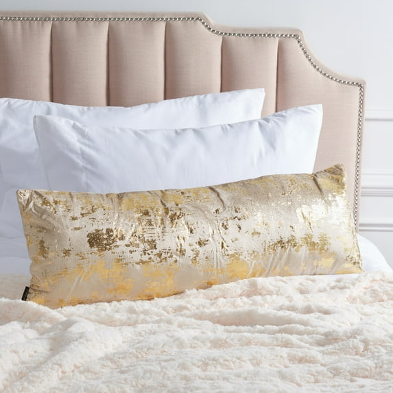 SAFAVIEH Edmee Abstract Pillow, 18" x 18", Beige/Gold