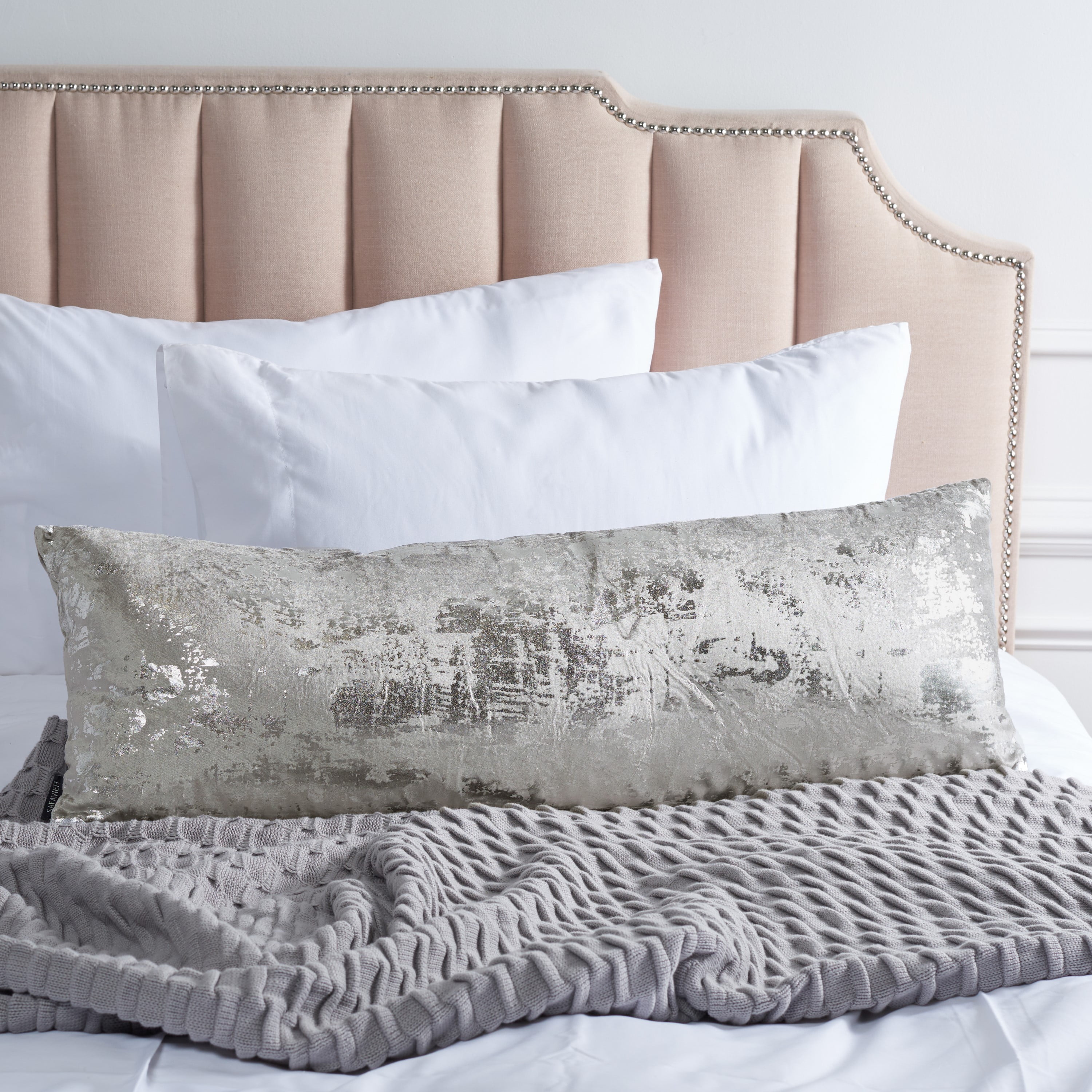 Edmee 24" Metallic Silver Square Decorative Pillow