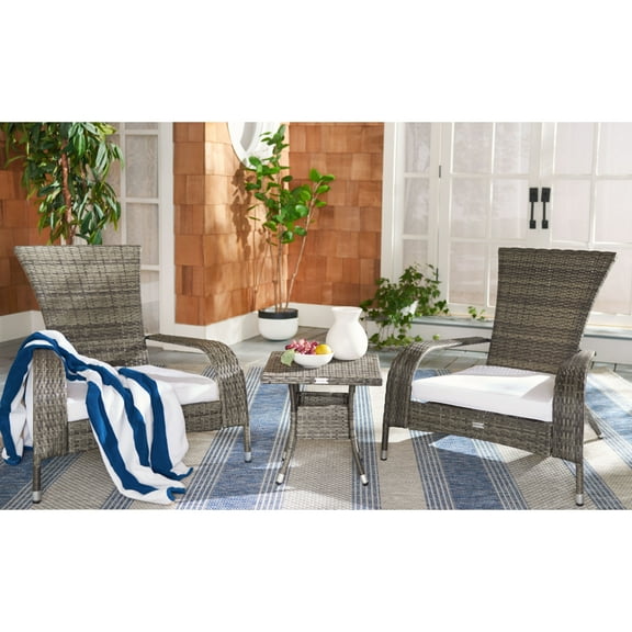 SAFAVIEH Edna Outdoor Patio 3 Piece Lounge Set, Grey Brown/White