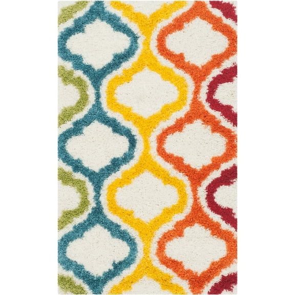 SAFAVIEH Eirann Geometric Quatrefoil Kids Shag Area Rug, Ivory/Multi, 3' x 5'