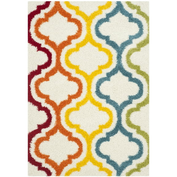 SAFAVIEH Eirann Geometric Quatrefoil Kids Shag Area Rug, Ivory/Multi, 4' x 6'