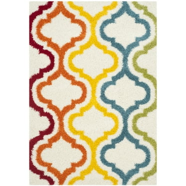 SAFAVIEH Eirann Geometric Quatrefoil Kids Shag Area Rug, Ivory/Multi, 5'3" x 7'6"