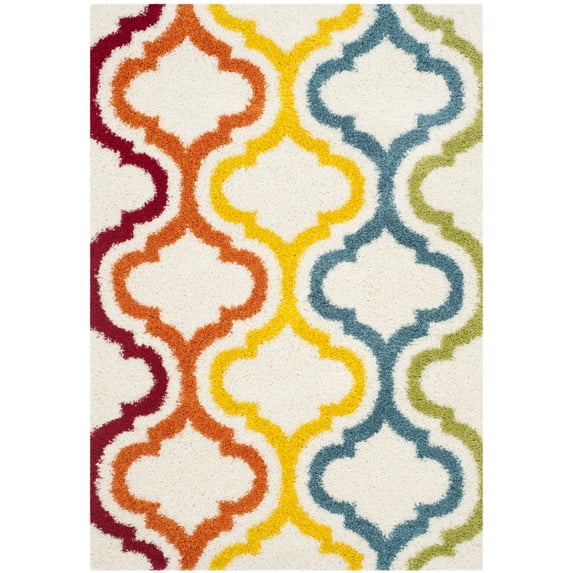 SAFAVIEH Eirann Geometric Quatrefoil Kids Shag Area Rug, Ivory/Multi, 5'3" x 7'6"