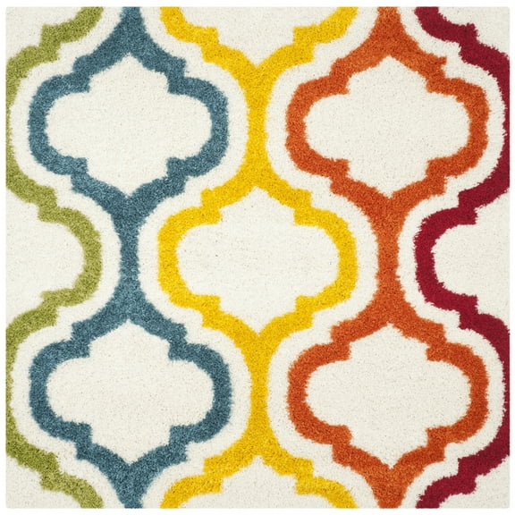 SAFAVIEH Eirann Geometric Quatrefoil Kids Shag Area Rug, Ivory/Multi, 6'7" x 6'7" Square