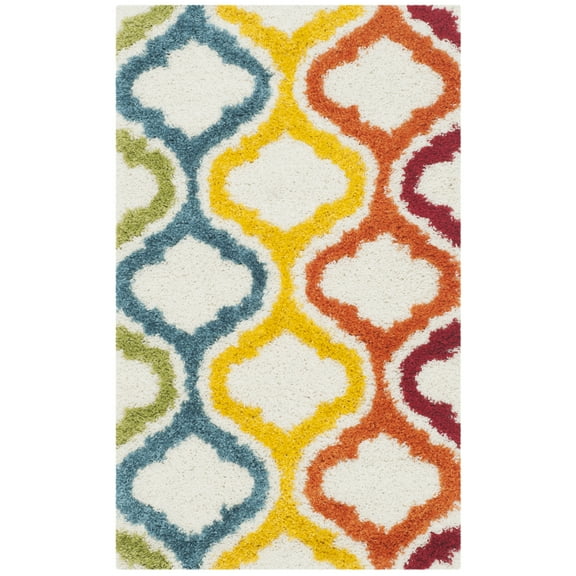 SAFAVIEH Eirann Geometric Quatrefoil Kids Shag Runner Rug, Ivory/Multi, 2'3" x 5'