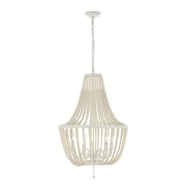 SAFAVIEH Elanie 5-Light LED Cream Wood Beads Pendant Light with Shade