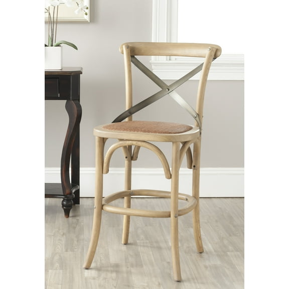 SAFAVIEH Eleanor X-Back Bistro Rustic Counter Stool with Footrest, Weathered Oak/Medium Brown