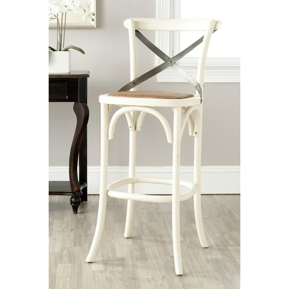 SAFAVIEH Eleanor X-Back Rustic Bistro Bar Stool with Footrest, Distressed Ivory