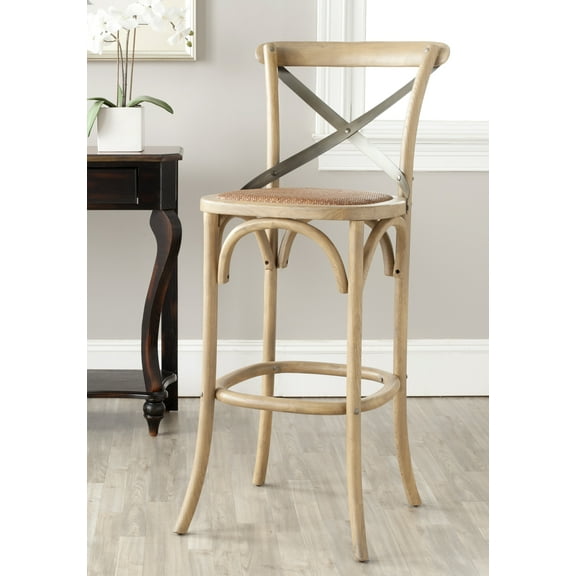 SAFAVIEH Eleanor X-Back Rustic Bistro Bar Stool with Footrest, Weathered Oak