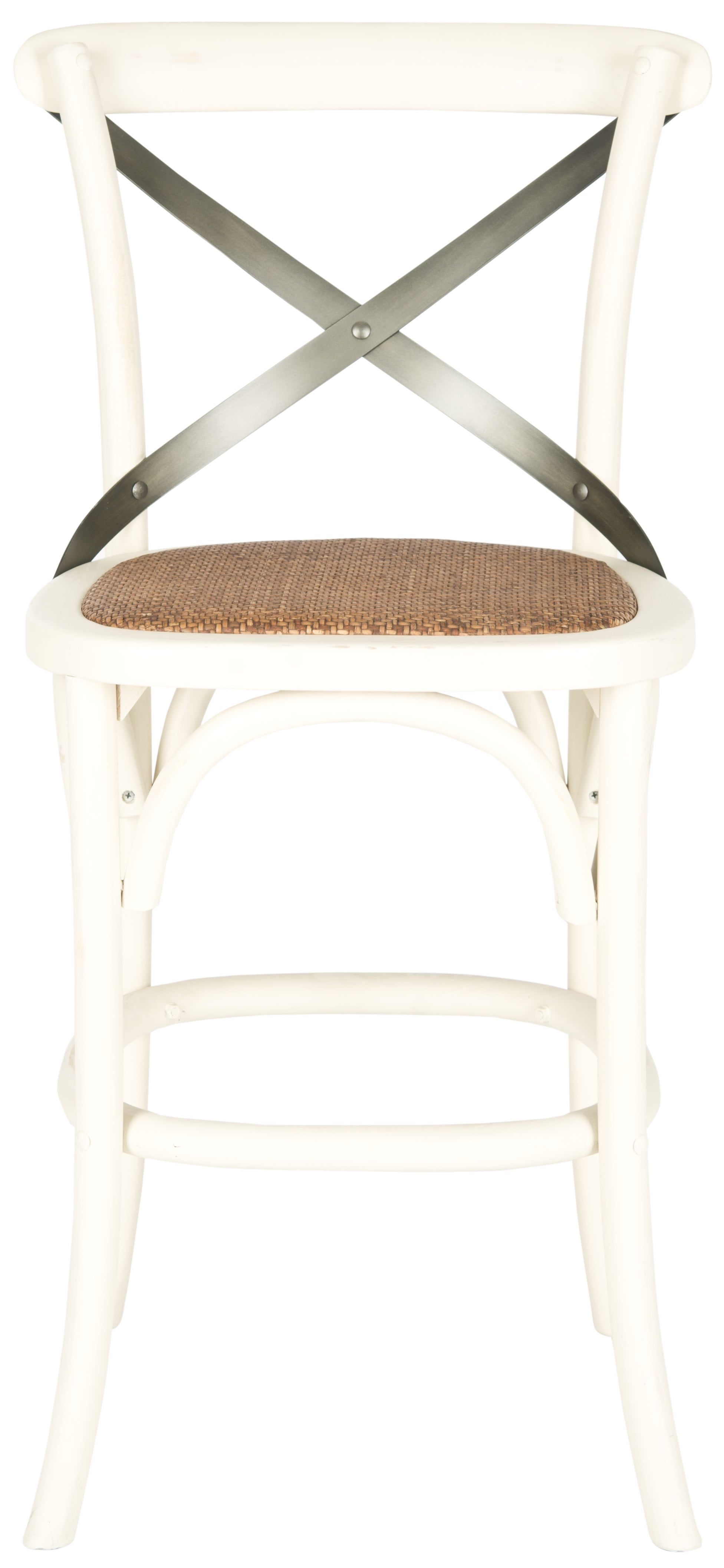 Ivory Wood X Back Counter Stool with Wicker Seat