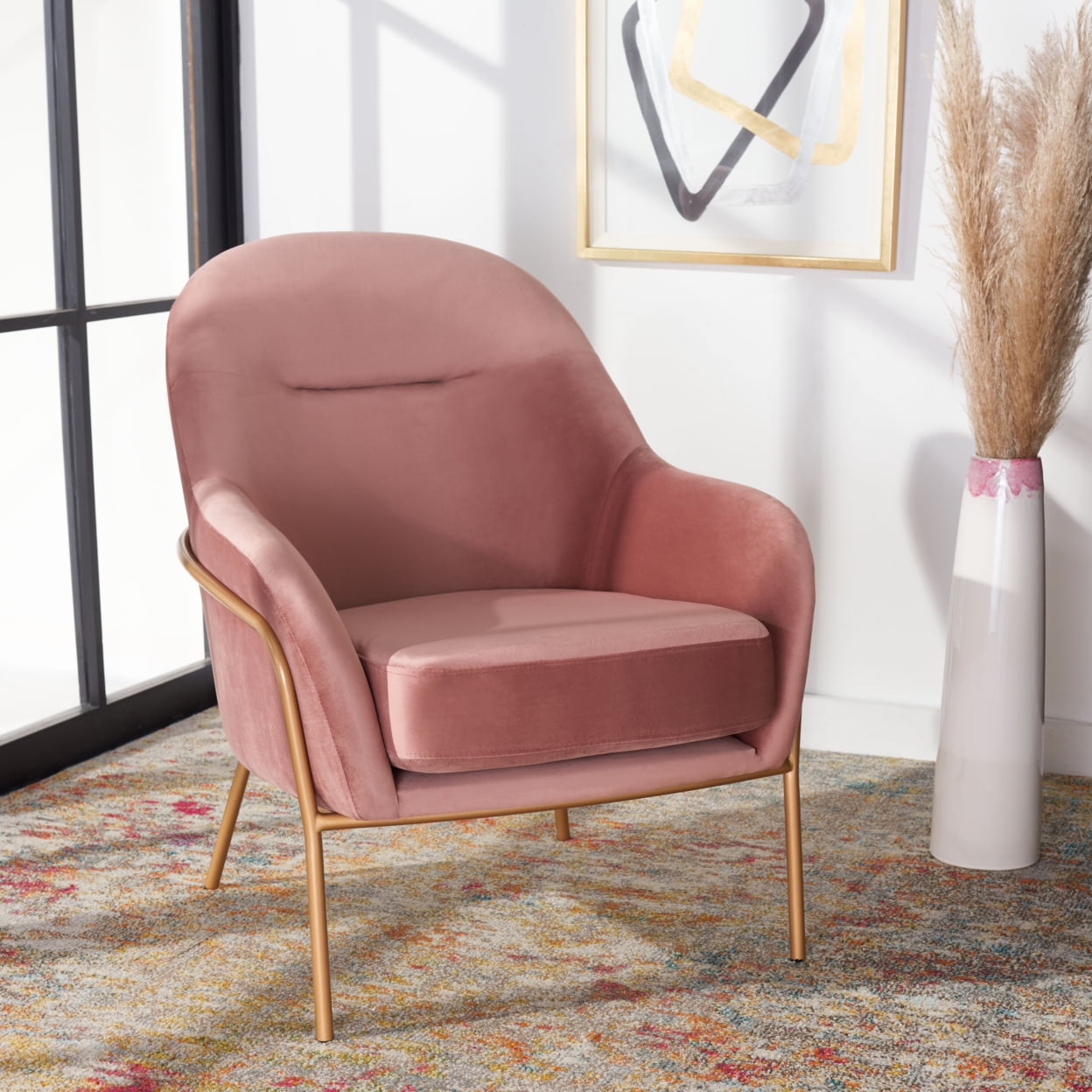 SAFAVIEH Eleazer Modern Glam Velvet Accent Chair, Dusty Rose