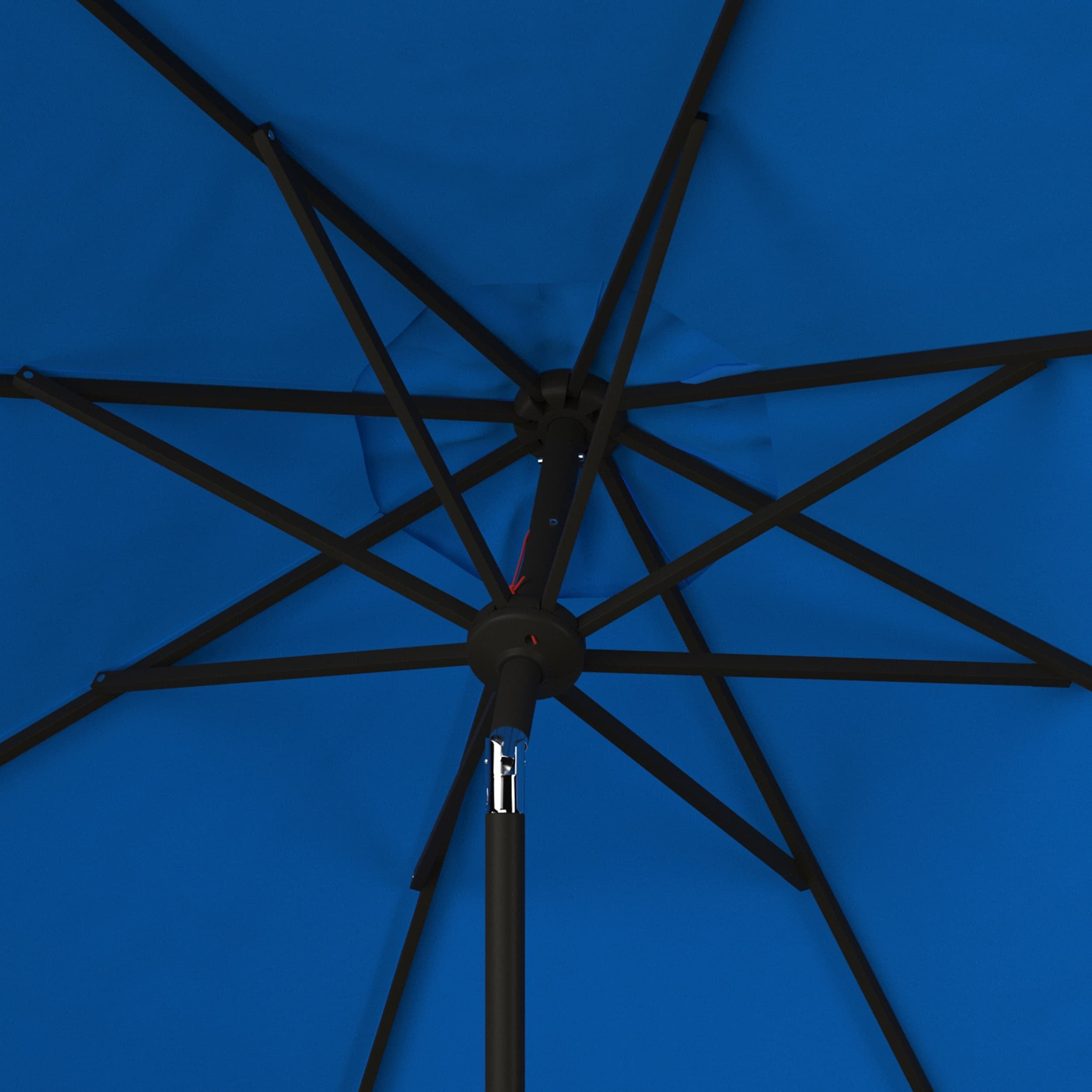 Navy and White 9ft Auto Tilt Patio Umbrella with Scalloped Edges
