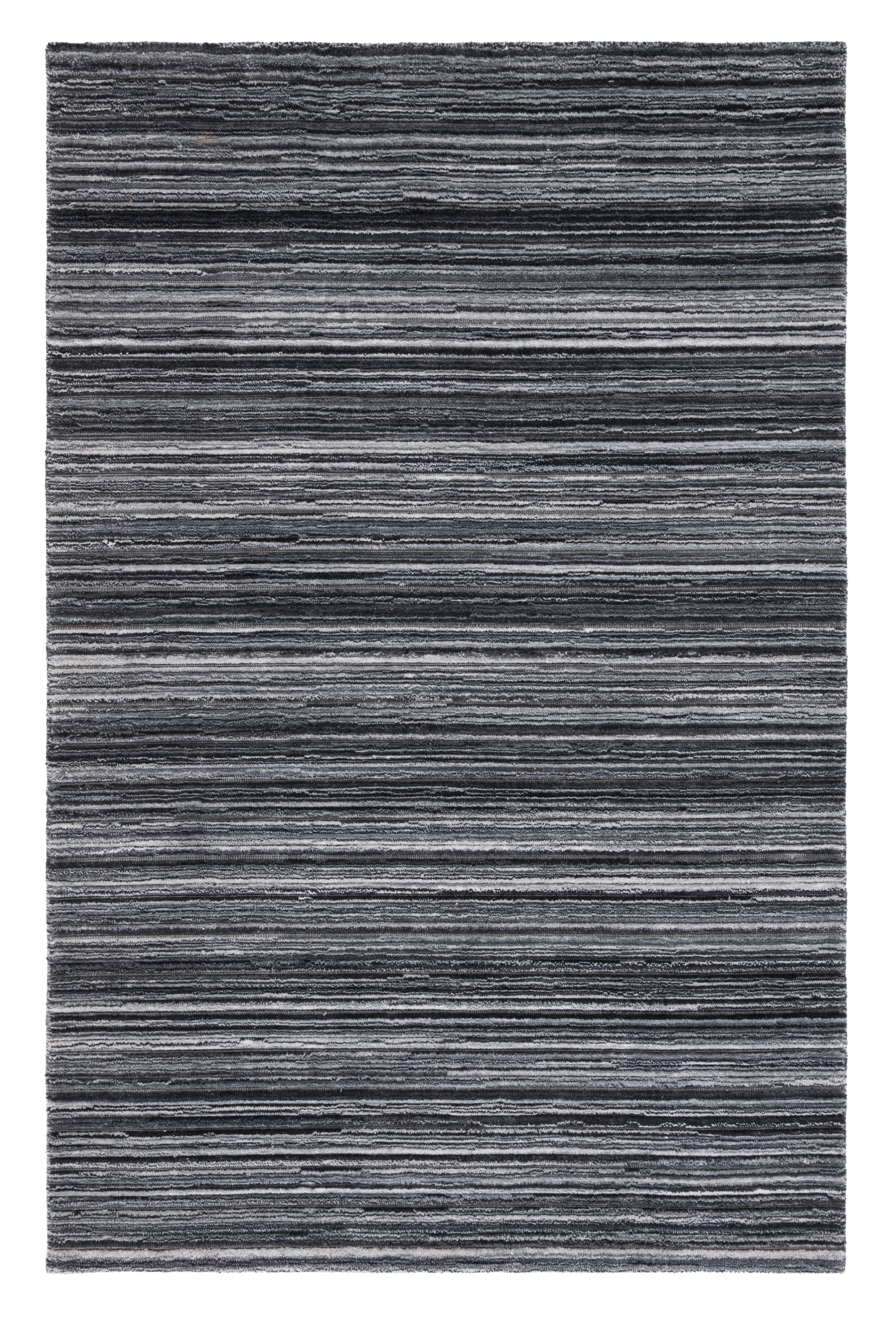 Hand-Knotted Black and Grey Wool Area Rug