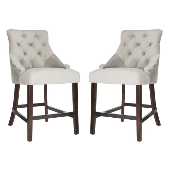 SAFAVIEH Eleni 26 in. H Tufted Wing Back Counter Stool with Ring, Grey, Set of 2