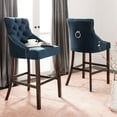 thumbnail image 1 of SAFAVIEH Eleni 30 in. H Tufted Wing Back Bar Stool with Ring, Navy Velvet, Set of 2, 1 of 14
