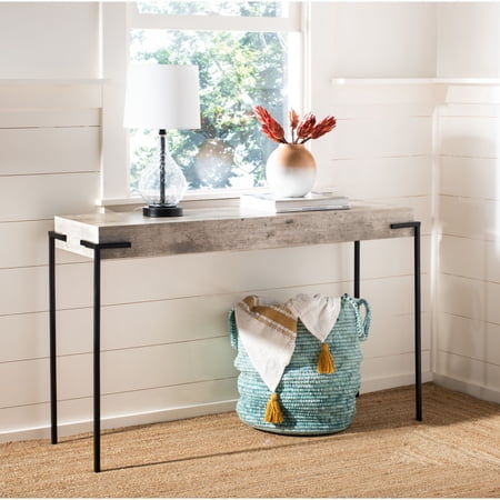 SAFAVIEH Eli Modern Retro Rectangle Console Table, Light Grey/Black