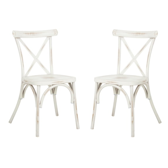 SAFAVIEH Elia Outdoor Patio Stackable Chair, Distressed White, Set of 2