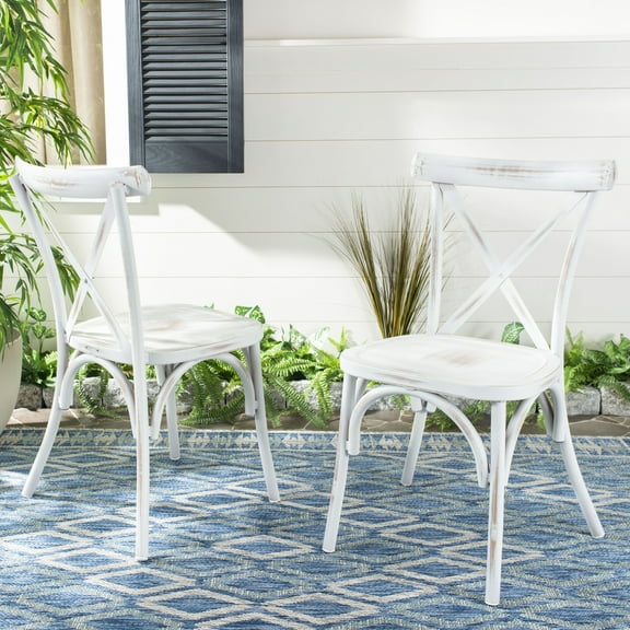 SAFAVIEH Elia Outdoor Patio Stackable Chair, Distressed White, Set of 2
