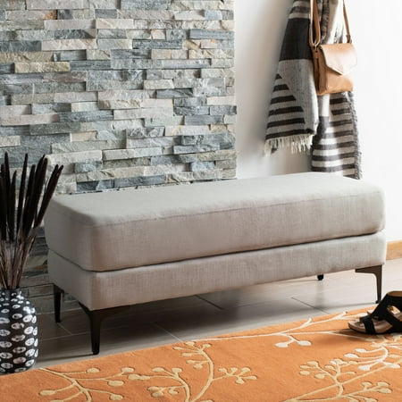 SAFAVIEH Elise Rustic Chic Rectangular Bench, Light Grey Linen/Black