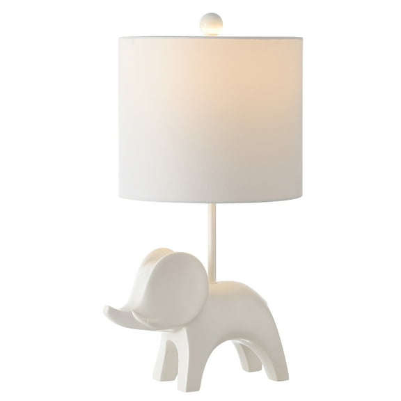 SAFAVIEH Ellie 20 in. Elephant White Ceramic Table Lamp with 100% White Cotton Shade