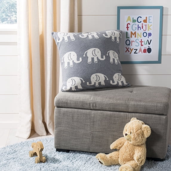 SAFAVIEH Elliot Knit Elephant Patterns Pillow, 20" x 20", Light Grey/Natural