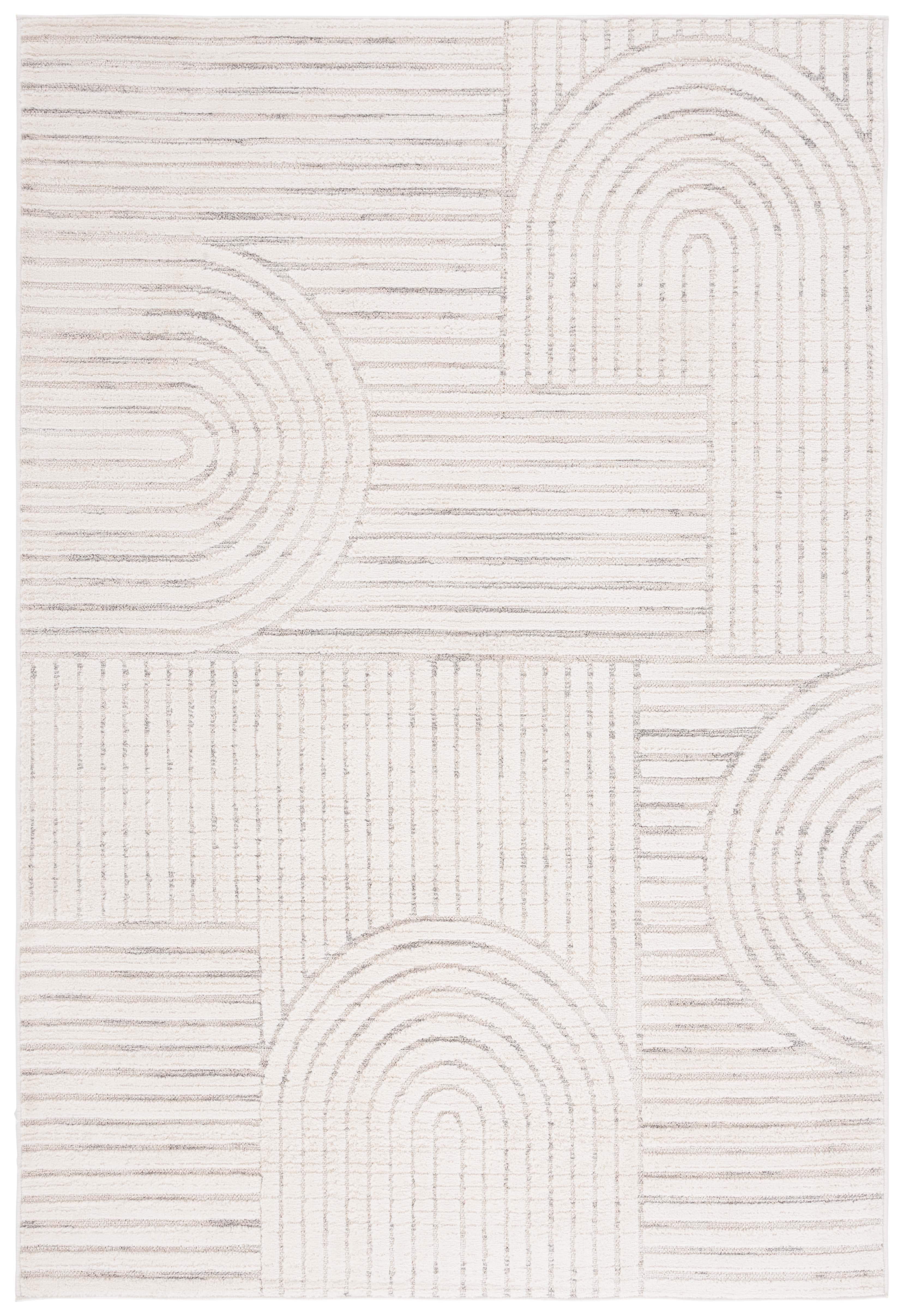 Elmhurst Ivory and Gray Geometric Hand-knotted Wool Area Rug, 5'3" x 7'6"