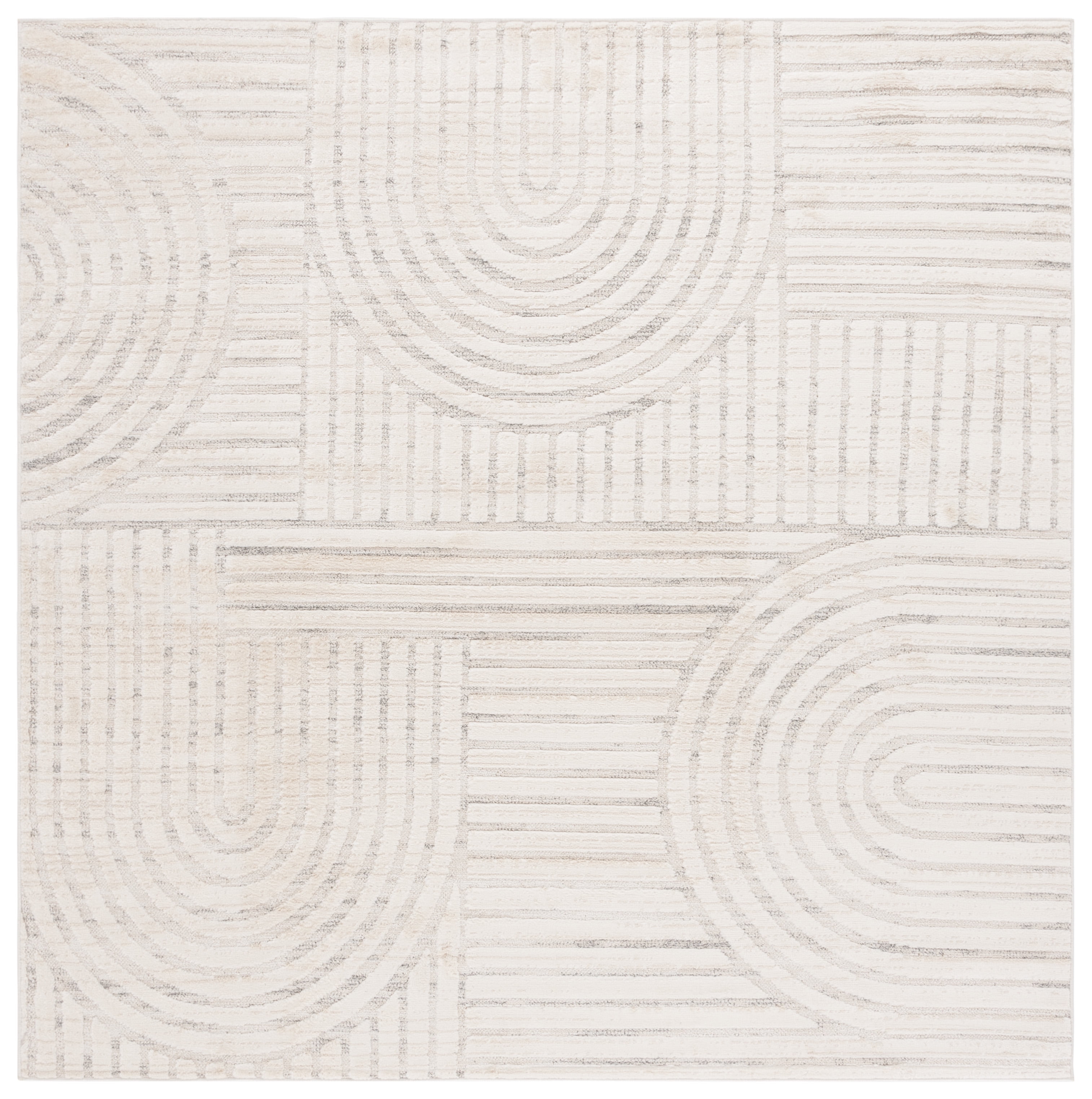 Elmhurst Ivory Geometric Hand-knotted Square Rug