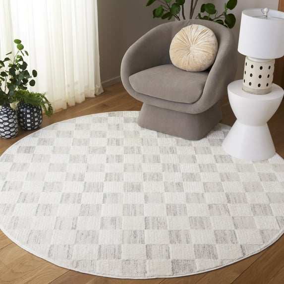 Safavieh Elmhurst Katherina Checkered Area Rug, Ivory/Gray, 6'7" x 6'7" Round