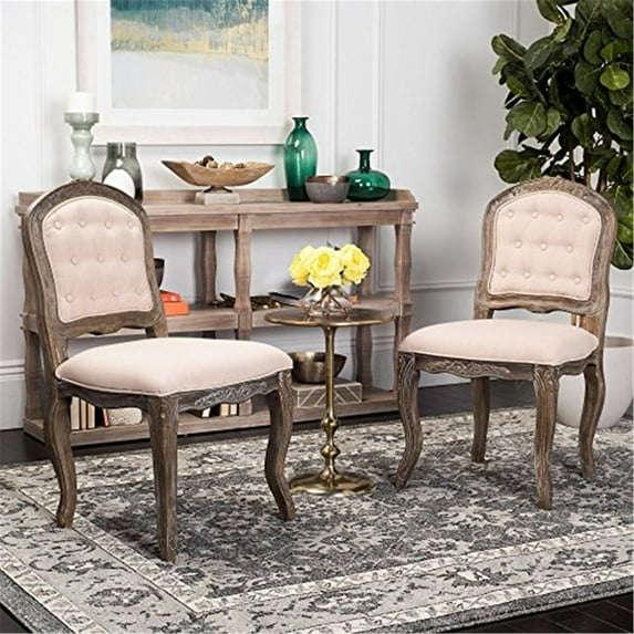 SAFAVIEH Eloise French Leg Dining Chair - Set of 2, Beige/Rustic Oak