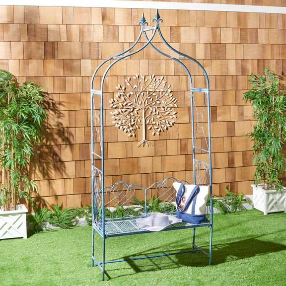 SAFAVIEH Eloise Outdoor Patio Arbor Bench, Antique Blue