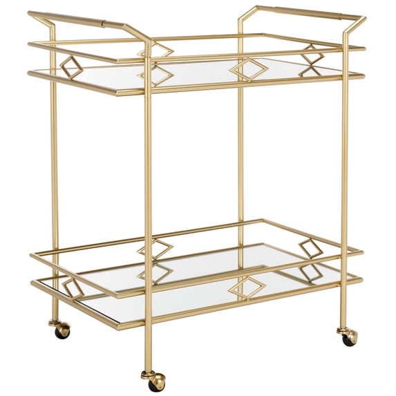 SAFAVIEH Elspeth Glam Style 2 Tier Rectangle Bar Cart, Gold/Mirror