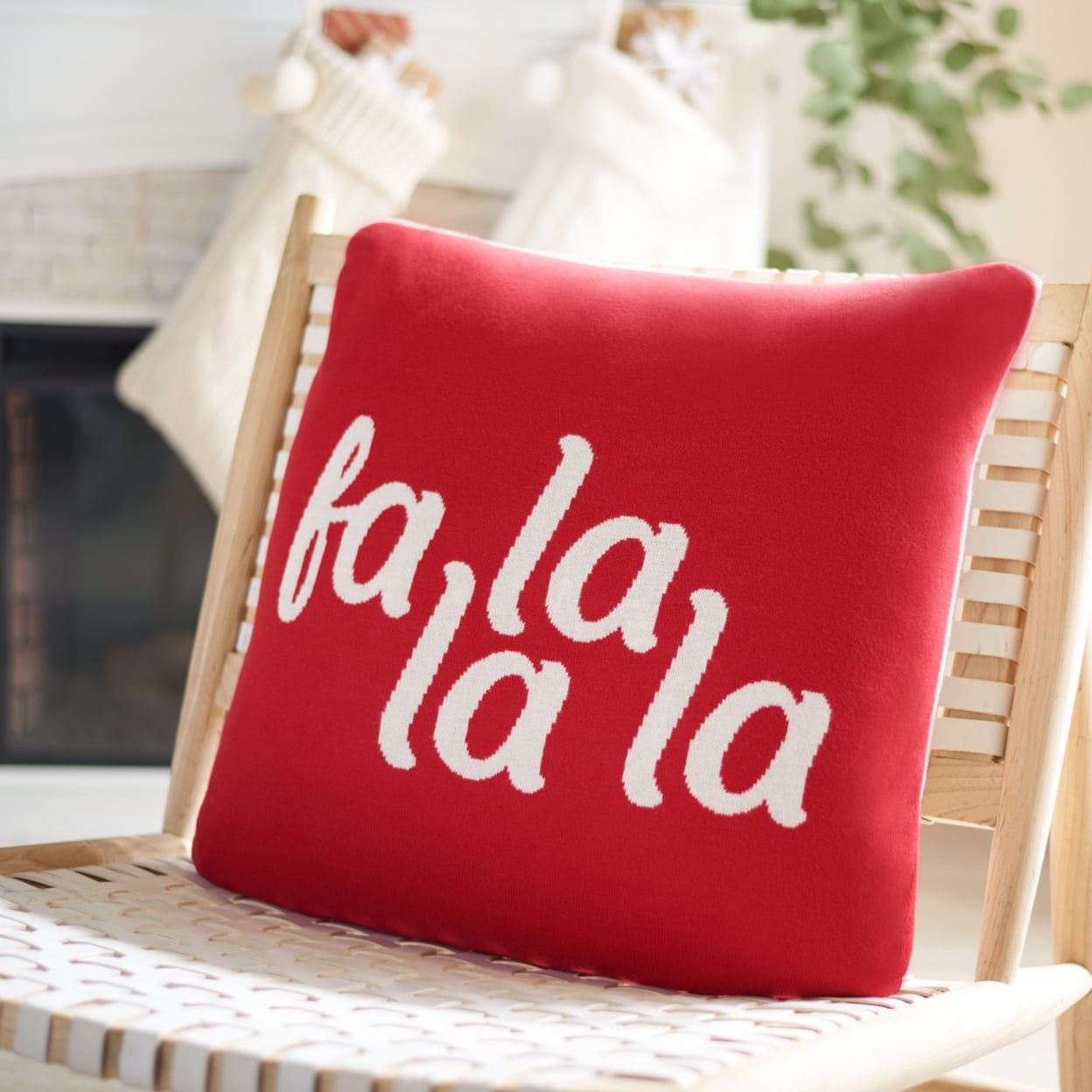 Red and White Cotton Christmas Accent Pillow