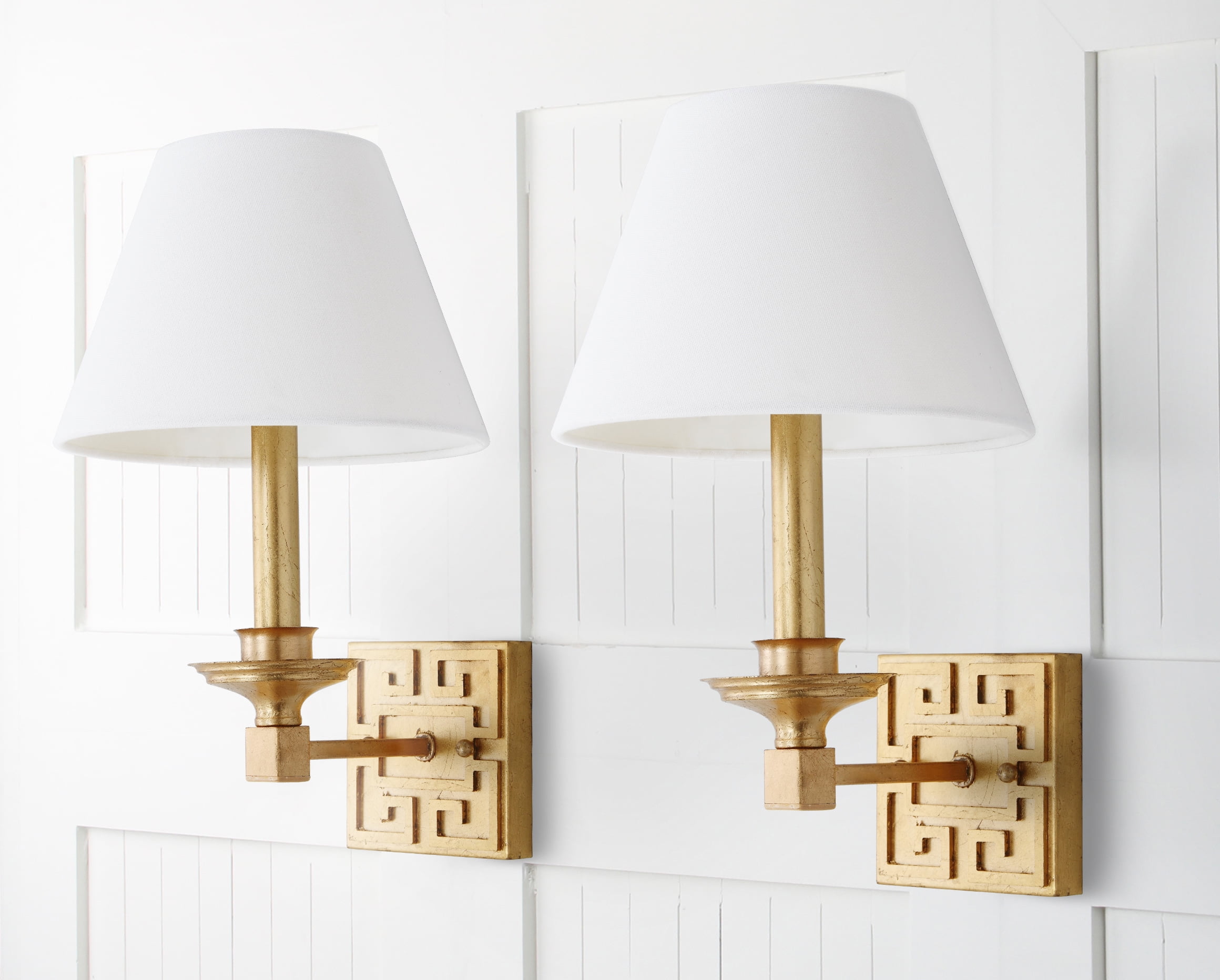 SAFAVIEH Elvira 15 in. High Greek Key Wall Sconce, Gold, Set of 2