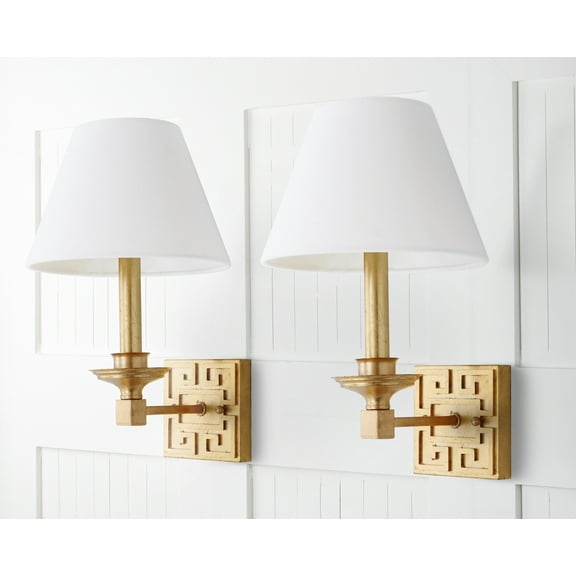 SAFAVIEH Elvira 15 in. High Greek Key Wall Sconce, Gold, Set of 2